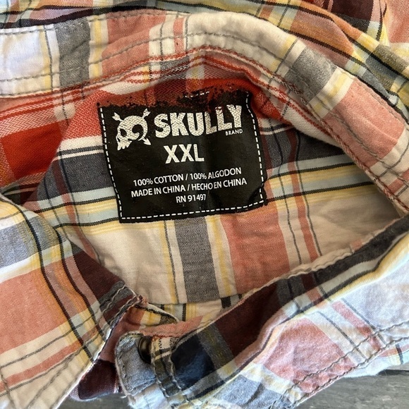 Skully XXL Mems button down plaid western/equestrian, shirt roll tab sleeves - Picture 6 of 8